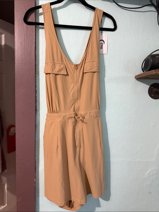ZYIA Pants - ZYIA Tan Sleeveless Utility Romper with Front Zip and Drawstring